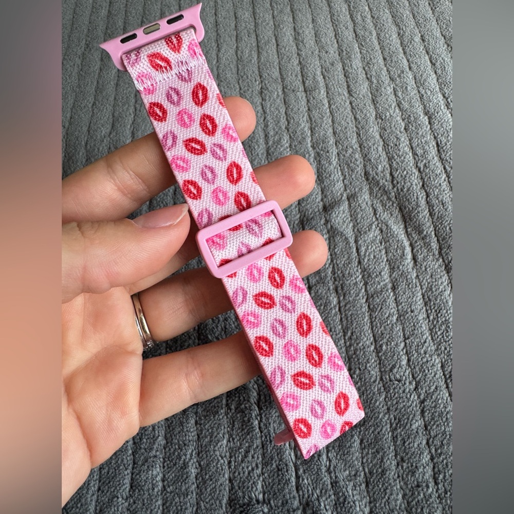 Pink Kiss-Print Apple Watch Band - Adjustable on a Magnetic Clasp - Picture 6 of 15